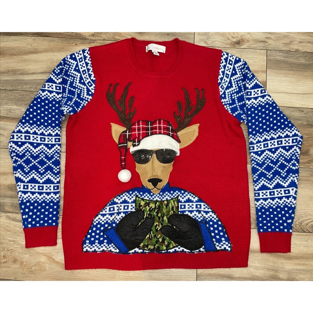 Jolly Sweaters L Christmas Sweater Deer Ugly Holiday